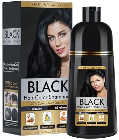 Schwarzes Haarfärbeshampoo für Graues Haar, Sofort Haarfarben Shampoo für Männer und Frauen, Black Hair Dye Shampoo 3 in 1, 500ml