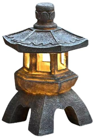 manhegari Lanterne De Pagode Statue De Jardin Pagode Japonaise En Pierre Lanterne Japonaise Exterieure Jardin Lampes Solaires De Décoratives Pour Décorations Patio