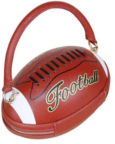 Jojomis Damen Tote Bag Vintage PU Leder Handtaschen American Football Form, Tote Umhängetasche mit Reißverschluss 25x14x14 cm für Einkaufen, Arbeit, Urlaub- Rot