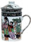 Keramik Teetasse mit Deckel + Sieb für Losen Tee mit Asiatischem Motiv (Musikstunde, 512) Japanische Chinesische Tasse Für Teeliebhaber, Porzellan Kaffee Geschenk Set Asien Asia Becher Haferl
