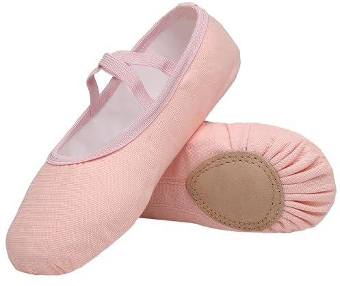 Scarpe Danza Classica Tela Scarpette Ballo Mezze Punta Suola Spezzata Ginnastica Ballo per Bambini Ragazze Donna Adulto Rosa 30