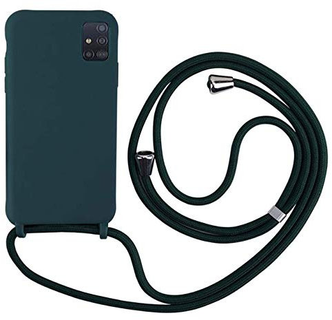 MEVIS Schutzhülle kompatibel mit Samsung Galaxy A51, Halskette für Handyhülle, schmal, stoßfest, verstellbar, Dunkelgrün