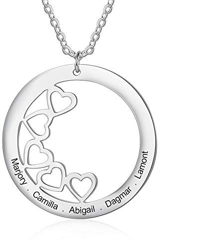 Personalisierte Halskette Damen Herz Anhänger mit Namen Gravur Mutter Tochter Kette Geschenk (5 namen)