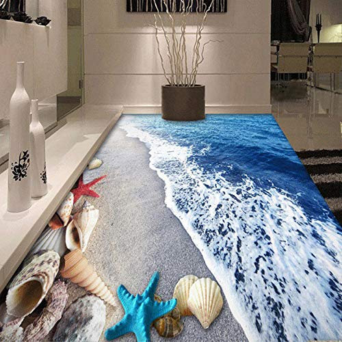 Benutzerdefinierte Bodentapete 3D Strand Sand Muscheln Wohnzimmer Schlafzimmer Badezimmer Boden PVC Selbstklebend Wasserdichtes Wandbild Tapete-400 * 280cm