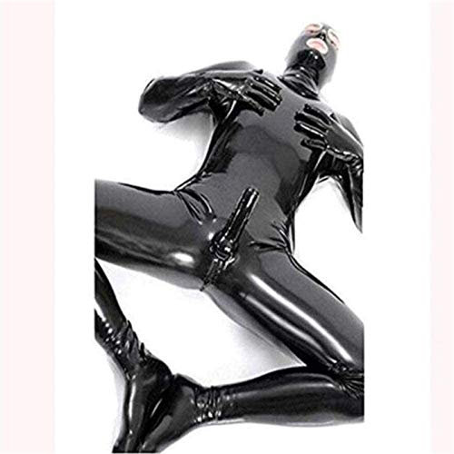 SMGZC Herren glänzende Lack Schwarz Leder Katzenanzug Ganzkörper Männer Sexy Latex Enger Reißverschluss Jumpsuit Gummi Kleidung (2XL)