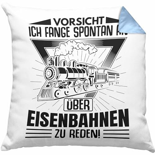 Trendation Fange Spontan An Über Eisenbahn Zu Reden Lokführer Kissen mit Füllung 40x40 Geschenk Eisenbahner Spruch Lokomotive Geschenkidee Eisenbahn Modelleisenbahn (Blau)