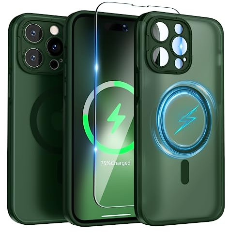 SURPHY Cover per iPhone 14 pro 6.1,Compatibile con MagSafe,Custodia per iphone 14 pro Traslucida Opaca con Protezione Fotocamera,Verde