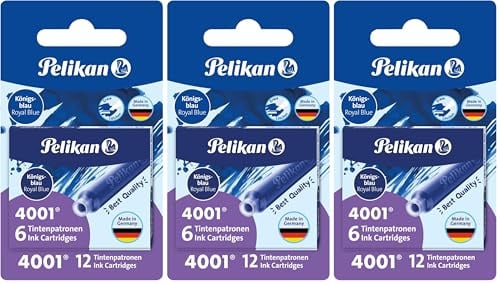 Pelikan 4001 - Recambios de tinta para pluma estilográfica (12 unidades), color azul real (Paquete de 3)