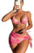 GORGLITTER Bikini Mit Rock Damen Set 3 Teilig Bikini Sets Sexy Neckholder Bikini Oberteil Bikini Bunt Batik Rosa S