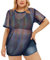 RITERA Plus Size Tops for Womens See Through Shirts Sexy Short Sleeve Crewneck Pure Mesh Sheer Glitter Blouse Blue Tie Dye 4XL 26W, 907-tie Dye4, 4XL