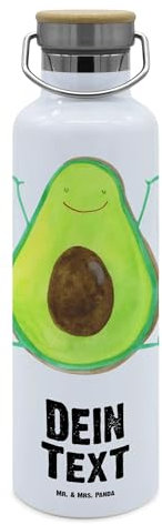 Mr. & Mrs. Panda Personalisierte Trinkflasche Avocado Glücklich - Geschenke, Flasche Mit Gravur, Chaos, Edelstahl, Freude, Namen, Selbst Gestalten