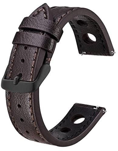 BISONSTRAP Rally Uhrenarmband 20mm, Uhrenarmbänder aus Leder für Herren, Schwarzer Kaffee mit Schwarze Schnalle