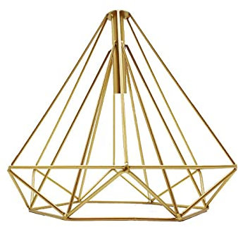 LEDSONE Gold Diamond Wire Cage Ceiling Light Shade, Wrought Metal Ceiling Fitting Light & Industrial Style for Indoor and Metal Basket Pendant Light Lampshade with Reducer Plate (Gold)