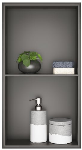 sunrik Wandnische Dusche,Wandnische Dusche Edelstahl,Wandnische Lagerung mit einem Regal,Duschnische 30 * 60 * 10CM,Grau