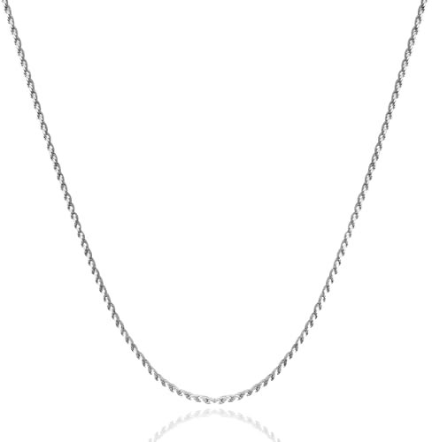LOCCY Twist Rope Chain Necklace, 2/3mm Mens Silver Rope Chain Necklace Stainless Steel Twist Link Chain Hip Hop Necklace for Men Women 18/20/22/24 Inch Length (Silver - 2mm Width, 22)