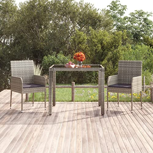 FIRBNUS Gartentisch, Glasplatte, grau, 90 x 90 x 75 cm, Polyrattan, Esstisch aus Rattan, Glastisch, Gartentisch, Glas, quadratischer Tisch, Couchtisch
