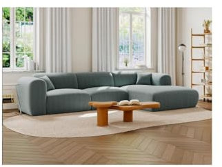 Vente-unique - Großes Ecksofa - Ecke rechts - Strukturstoff - Blau - POGNI