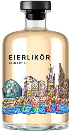 Eierlikör Köln Edition | perfekt für eggnog, eierpunsch, Geschenk für Weihnachten, Pur, im Waffelbecher zum Löffeln, Kölner Skyline, Koeln|mit Grappa, Vanille, Mandel | 500ml Einzelflasche | 14% Vol.