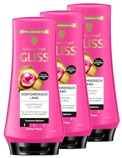 Gliss Spülung Verführerisch lang (3x 200 ml), Haarspülung repariert geschädigte Haarlängen, Conditioner pflegt trockene Spitzen