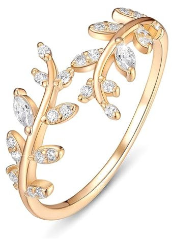 SpetngSake Ring Gold Damen,Vergoldete Ringe Gold,Zweig Blatt Gold Rings,Offener Goldene Ringe Frauen Gold,Goldener Ring Vergoldet mit Zirkonia,Goldring Damen für Freundin Mädchen Schwester Geschenke