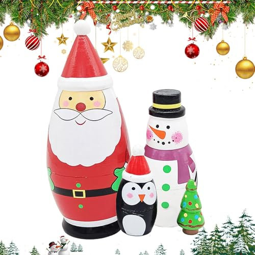 Zegaqae Holiday Nesting Dolls,Handmade Nesting Figurines Wood Toy - Russian Nesting Dolls Christmas Stacking Dolls for Festive Holiday Home Room Decorations