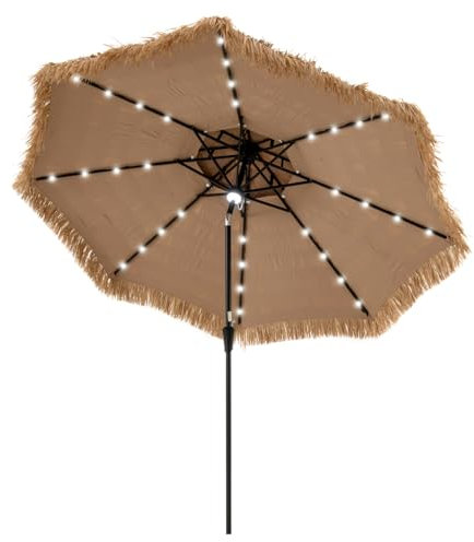 COSTWAY Ombrellone da Giardino da 290 cm, Ombrellone di Paglia con 32 Luci LED, Inclinazione Regolabile, Manovella, Ombrellone in Stile Hawaiano da Spiaggia