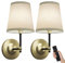 Battery Operated Wall Lights Set of 2 with 5000mAh Bulbs, Battery Powered Non Hardwired Wall Sconce, 3 Color Temperature Fabric Shade Wireless Rechargeable Wall Lights for Bedroom Living Room