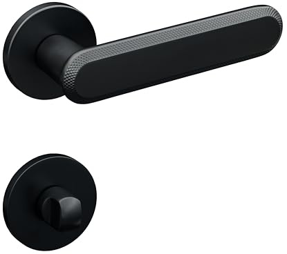 Gavroche Juego de tiradores de puerta para puertas interiores, color negro mate de Zamak BB PZ, rosetas, herrajes para puerta, conjunto minimalista GR (baño WC)
