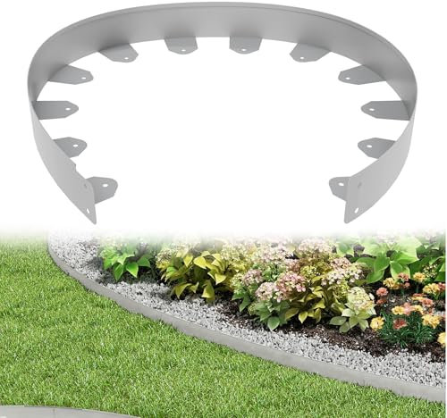 YRHome Silber Verzinkte Metall Beeteinfassung 10m x 5cm Flexible Rasenkante mit Erdankern, Gezacktes Design für Gartenbeet, Landschaftsbau, Beetumrandung, Mähkante und Bordüre-Rostfrei & Langlebig