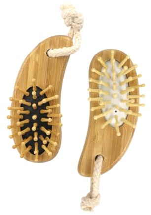 Yardenfun 2 Stück-pack Holz Kopfmassagekamm mit Gummipolster Stimuliert die Kopfhaut Tragbar und Klein für Entspannende Kopfhautmassage und Haarpflege
