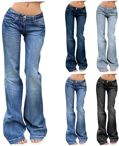 Generisch - Jeans da donna baggy Y2K, pantaloni a zampa da donna hippie, jeans cargo da donna a vita bassa, jeans in denim da donna, pantaloni da donna stretch, jeans moderni da donna, pantaloni da