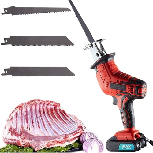 ZGHQHCDRH Tagliaossa e carne LED, Seghetto elettrico ricaricabile portatile, 1&2 batterie e 4 lame da seghetto, Kit macchina da taglio macellaio per ossa, carne, legno, metallo e plastica(1 battery)