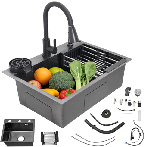 Fregadero negro 50x45 cm, fregadero de cocina de acero inoxidable