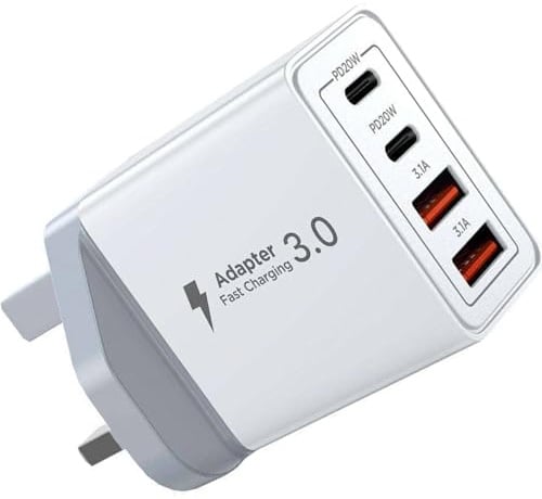 LAADI 40W Fast Charging Adapter, 4-Port Wall Charger with 2 USB-C and 2 USB-A Ports, Multi-Protection for iPhone 17/16/15/14/13/12/11, Samsung Phones and Tablets