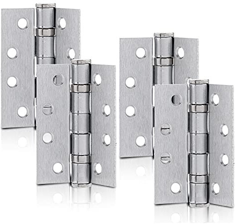 XFORT 4 Inch (100mm) Satin Chrome Ball Bearing Hinges, Steel Door Hinge for Wooden Doors (2 Pairs)