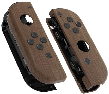eXtremeRate Coque Joycon pour Nintendo Switch Accessoires, Coque avec Motif et Bouton pour Nintendo Switch & OLED Joycon-Grain de Bois