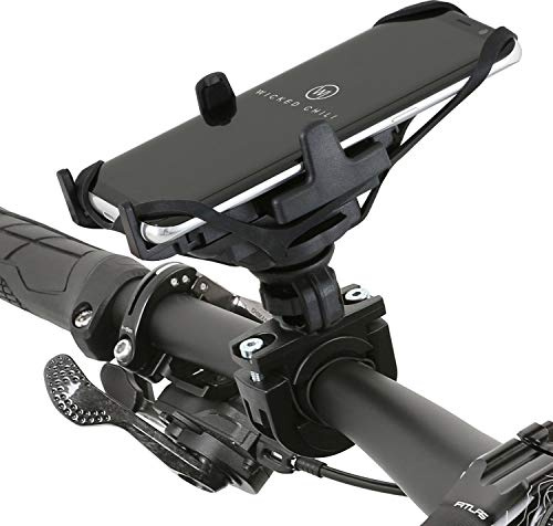 Wicked Chili Fahrrad/Motorrad Smartphone Halterung zur Lenkerbefestigung mit Sicherungsgummi und QuickFix-System kompatible mit Endgeräten mit 46 bis 76 mm Breite (Made in Germany) schwarz