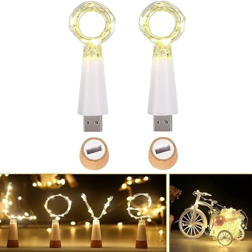 Ceepko LED Weinflasche Beleuchtung, USB Wiederaufladbar Korkenlichter Flaschenlicht zum Weihnachten, Party Deko Licht (2er-Pack/Stetiges Warmweiß)