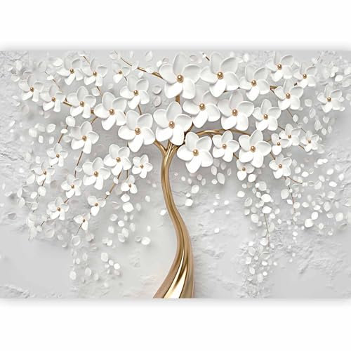 murando - Papier peint panoramique nature 400x280 cm - Revêtement mural décoration salon - Design moderne - Vert jaune gris - Abstraction arbres fleurs magnolias nature plantes b-B-0475-a-a
