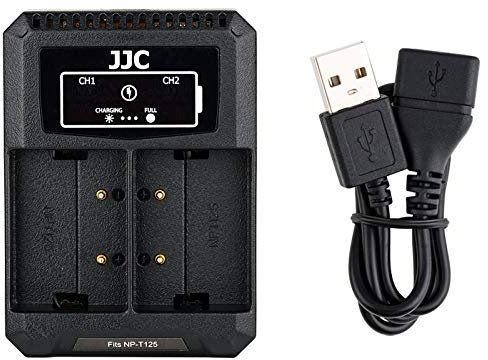 JJC Dual-USB-Adapter für Digitalkamera FUJIFILM GFX 100, GFX 50R, GFX 50S für Fujifilm NP-T125 Digitalkamera, Ersatzakku für Fuji BC-T125 Akku-Ladegerät