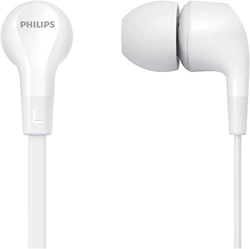 PHILIPS Audio Kopfhörer In Ear E1105WT/00 mit Inline-Fernbedienung (8,6-mm-Neodym-Treiber, Kräftiger Bass, Klarer Sound, Bequemer Sitz) Weiß, TAE1105WT/00, einheitsgröße