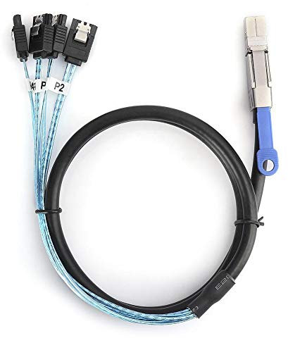 H0402 Mini SAS Cable Mini-SAS SFF-8644 to 4*SATA External Server Hard Disk Cable Supports 3GBps x 4Lane Four Channels for Server, Hard Disk