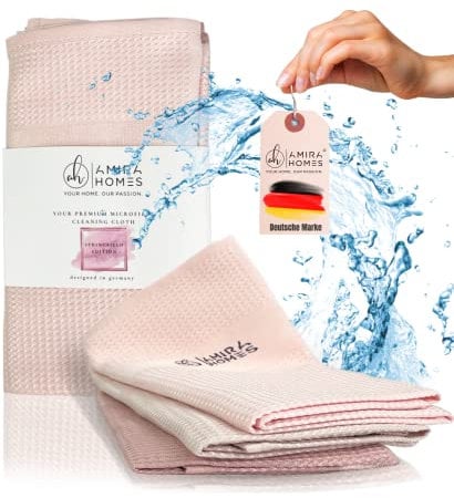 Amira Homes® - Premium Mikrofasertücher für streifenfreien Glanz, ökologische Putztücher ohne Putzmittel, universell für Haushalt, Fenster UVM.