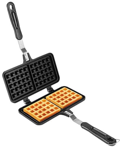 Waffle Iron Maker, Cast Iron Waffle Maker, Double Waffle Maker, Non-Stick Waffle Mold with Stay Cool Handle & Leak Free Closing Latch, Baking Pan Making Tool Maker Press Plate Kitchen