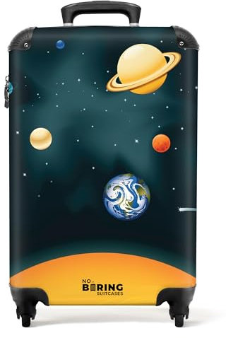 NoBoringSuitcases.com® Kinderkoffer Trolley Handgepäck Carry on Luggage, Kinder Koffer Jungs Geschenke - Planeten - Weltraum - Erde - Koffer Kinder Jungen Koffer klein, 55x40x20