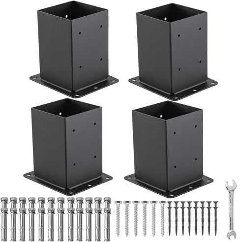 Nrspp 4 x 4 postali, 4 set di ancoraggio, (dimensioni interne 9,1 x 9,1 cm) nero metallo verniciato a polvere post supporto per recinzione esterna, cassetta postale, staffe pergolate kit recinzione