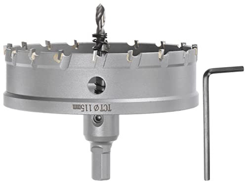 sourcing map Lochsäge 115mm / 4-1/2 Inch Hartmetallbohrer Metall Bohrer Titanbeschichteter Hartmetallschneider mit Sechskantschlüssel für Edelstahl Eisen Legierung Holz Kunststoff