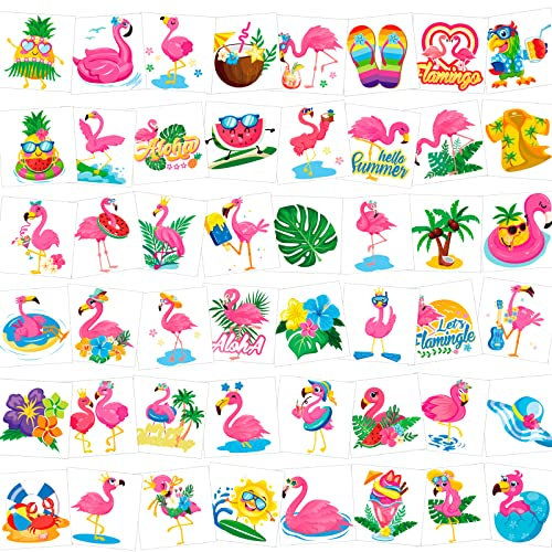 HOWAF 96Pcs Flamingo Temporäre Tattoos Kinder, Flamingo Tattoos Hawaii Tattoo Aufkleber Tattoo Sticker für Flamingo Party Deko Sommer Hawaiian Party Dekoration Mitgebsel Kindergeburtstag