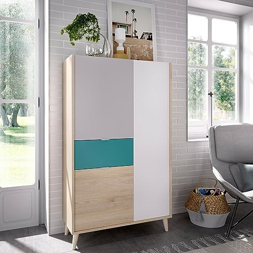 Dmora Buffet Duan, Buffet Garde-Manger de Salon, Buffet de Salon Moderne avec 3 Portes, 81x43h137 cm, Blanc et Chêne