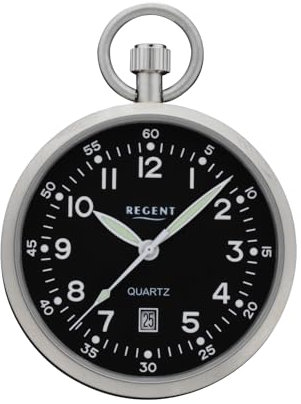 REGENT Taschenuhr Stahl ⌀ 43mm Quarzwerk flaches Mineralglas P-777